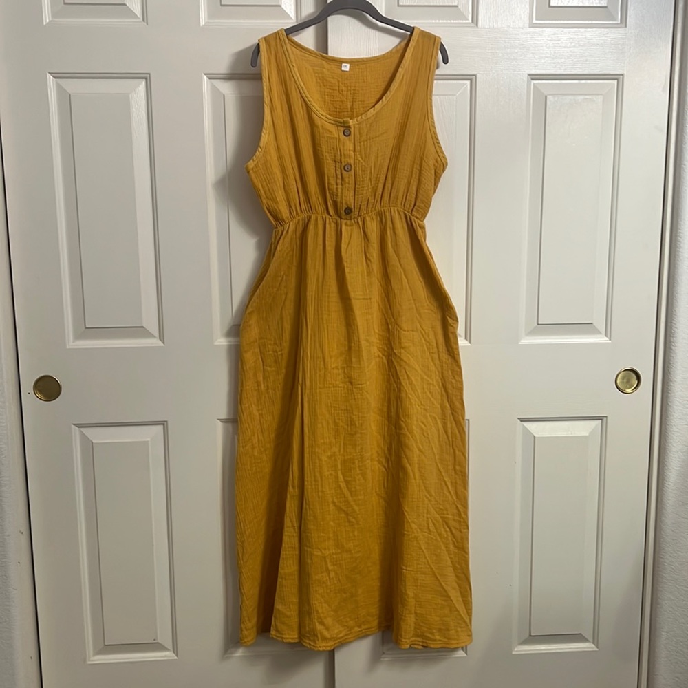 U84- Gold Honey Sleeveless Round Neck Maxi Sundress Elastic Waist Size 2XL